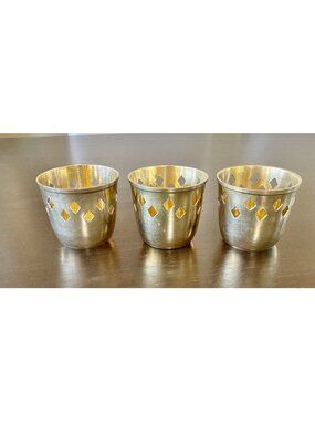 3 Diamond Cut Out Brass Votives